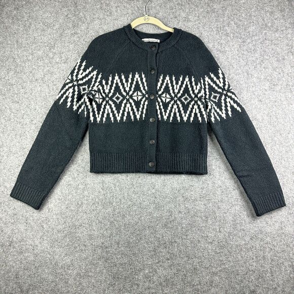 Abercrombie & Fitch Fair Isle Cardigan Sweater Womens XS Black Nordic Crew Boho - Picture 1 of 12